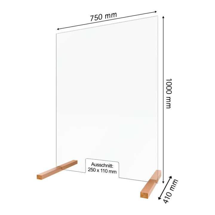 Schulte Hygiene- und Hustenschutz, 5 mm Sicherheitsglas (ESG), transparent, 750 x 475 mm, mit praktischer Durchreiche