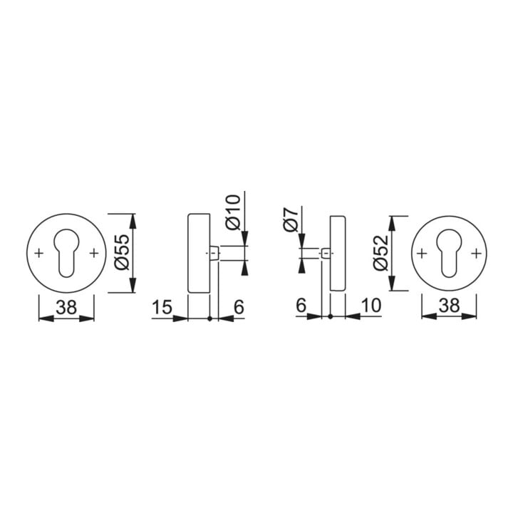 Schutzrosettenpaar E42ZNSB/42HS VA F69 rd.o.ZA S.15mm HOPPE