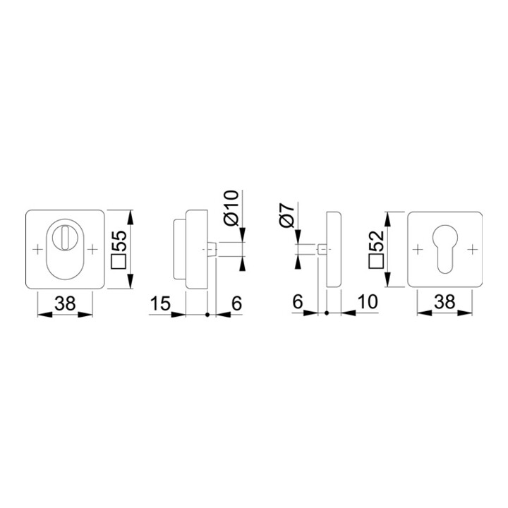 Schutzrosettenpaar E52ZNSB-ZA/52S VA F69 quad.m.ZA S.15mm HOPPE