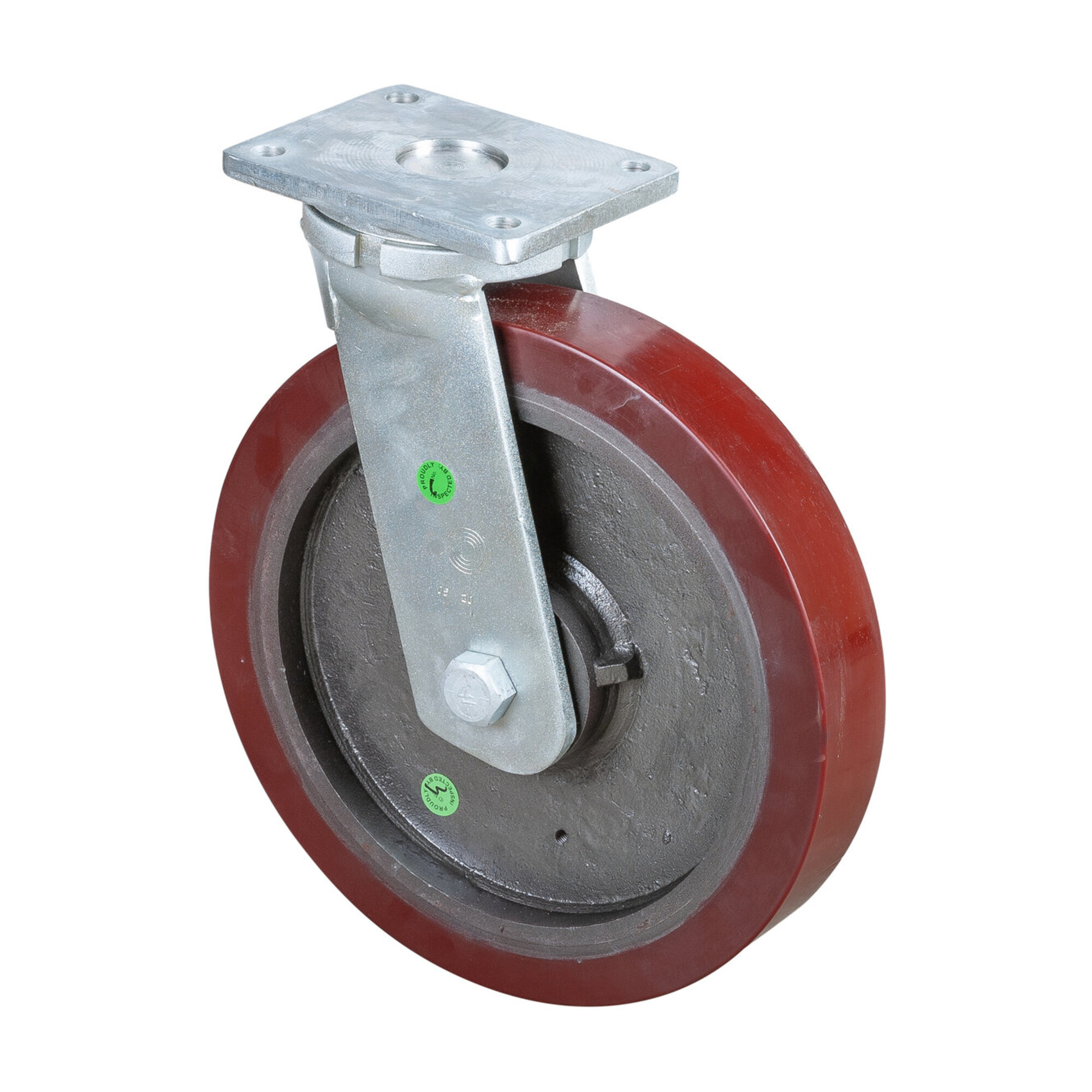 BS Rollen Schwerlast-Lenkrolle D.400mm Trgf.2500kg Guß-Polyurethan Platte L200xB160mm