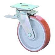 Schwerlastlenkrolle D.300mm Trgf.2800kg m.Feststeller Guß-PU Platte L255xB200mm