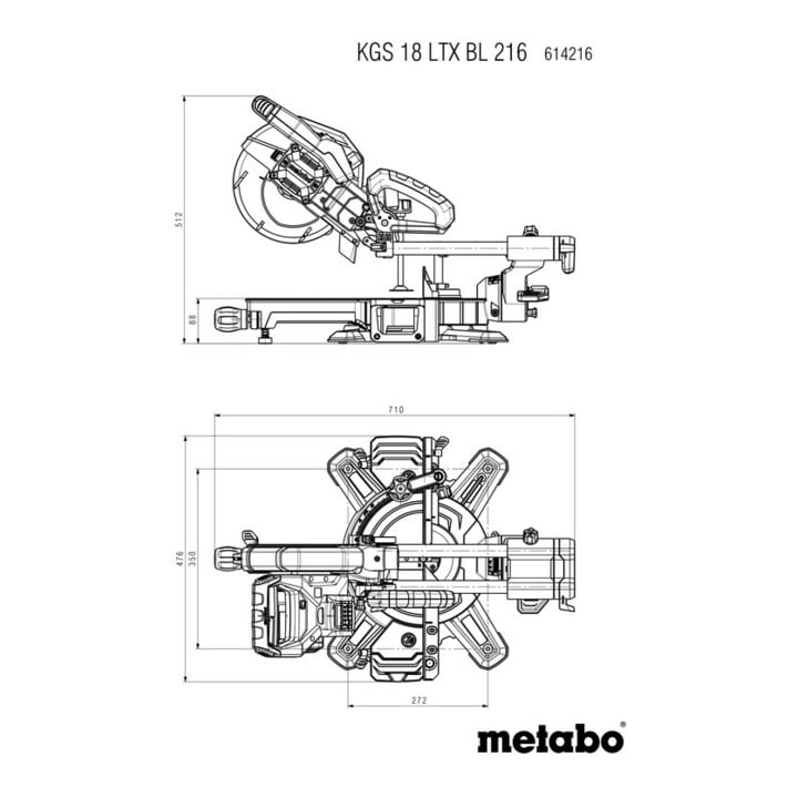Scie à onglets sans fil Metabo KGS 18 LTX BL 216 avec fonction radiale