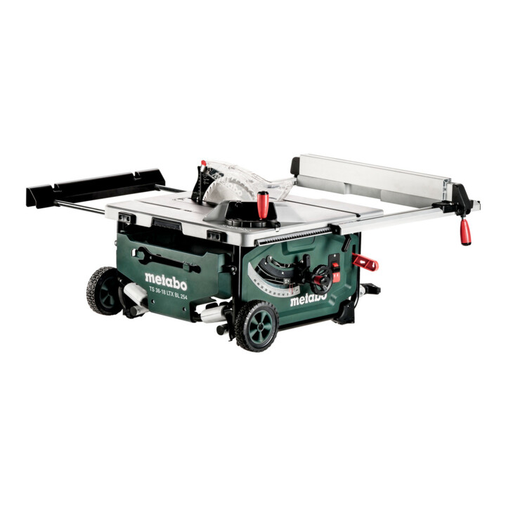 Scie circulaire de table sans fil TS 36-18 LTX BL 254 metabo, avec socle et fonction trolley, carton, 18V 4x8Ah LiHD + ASC Ultra