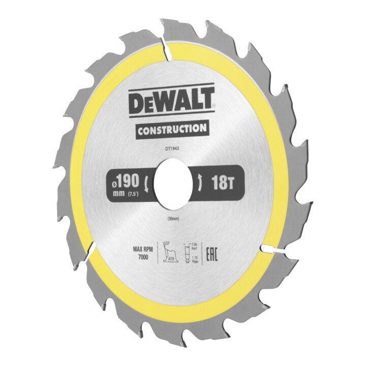 Scie circulaire manuelle à lame circulaire DEWALT 190/30 mm 18WZ DT1943-QZ