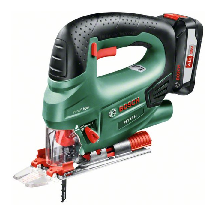 Scie sauteuse sans fil Bosch PST 18 LI, avec 1 x batterie PBA 18V 2,5 Ah, chargeur AL 1830 CV