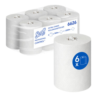 Scott Control Extrastarke Papierhandtücher gerollt, 6 x 300 m weiße Handtücher Rollen