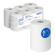 Scott Control Slimroll Rollenhandtücher, 6 x 165m lange, weiße, 1-lagige Rollen