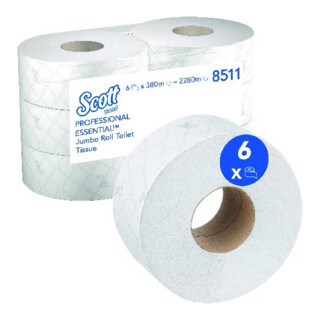 Scott Essential Jumbo Toilettenpapierrolle, 6 Rollen x 380m Blatt 2-lagigen Toilettenpapiers