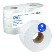 Scott Essential Jumbo Toilettenpapierrolle, 6 Rollen x 380m Blatt 2-lagigen Toilettenpapiers