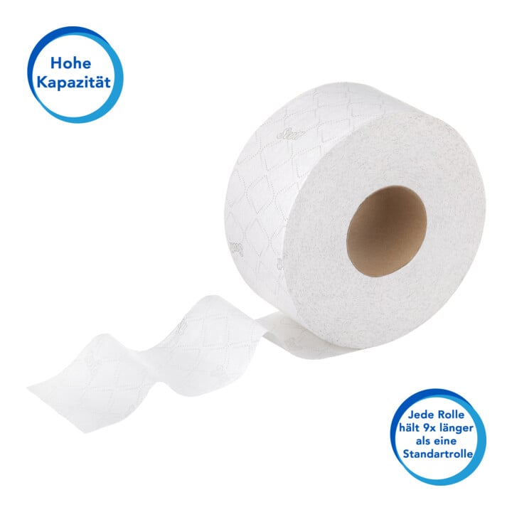 Scott Essential Jumbo Toilettenpapierrolle, 6 Rollen x 380m Blatt 2-lagigen Toilettenpapiers