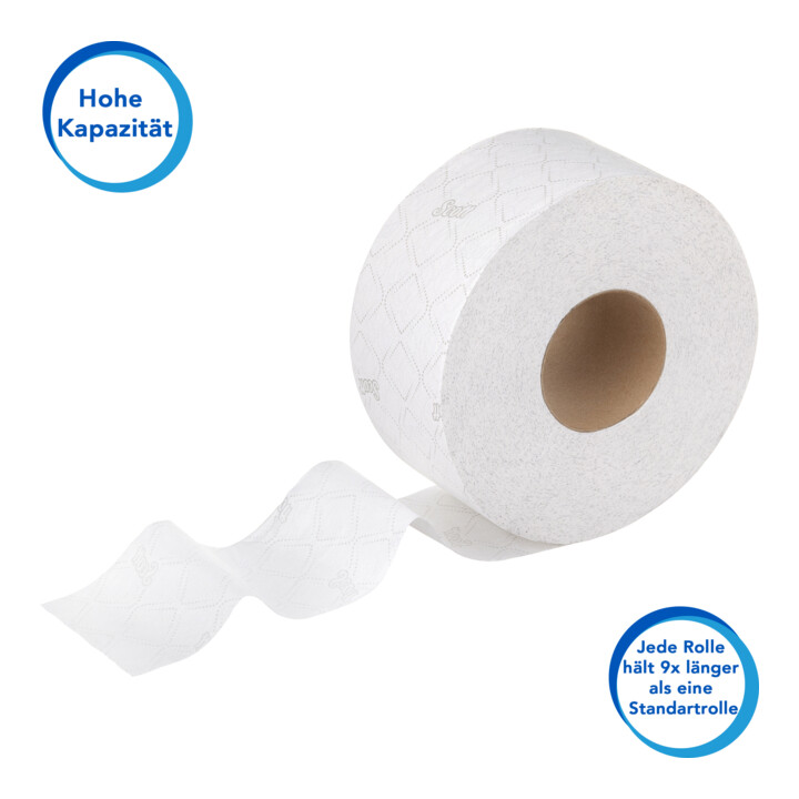 Scott Essential Jumbo Toilettenpapierrolle, 6 Rollen x 380m Blatt 2-lagigen Toilettenpapiers