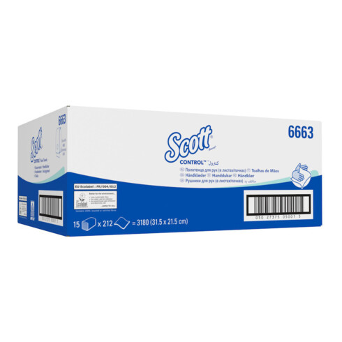 SCOTT Performance Serviettes à main 1 couche blanches Carton de 3180 pièces