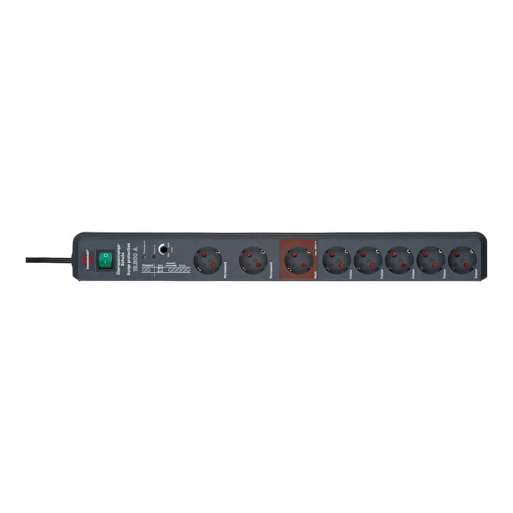 Secure-Tec 19.500A overspanningsbeveiligde automatische stekkerdoos 8-voudig antraciet 3m H05VV-F 3G1,5 1xMaster 5xSlave 2xPermanent