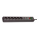 Secure-Tec 19.500A overspanningsbeveiligings stekkerdoos akoestisch 6-voudig antraciet 3m H05VV-F 3G1,5-1