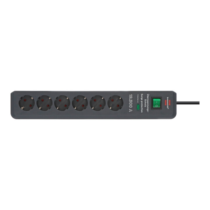 Secure-Tec 19.500A overspanningsbeveiligingsstekkerdoos 6-voudig antraciet 2m H05VV-F 3G1,5