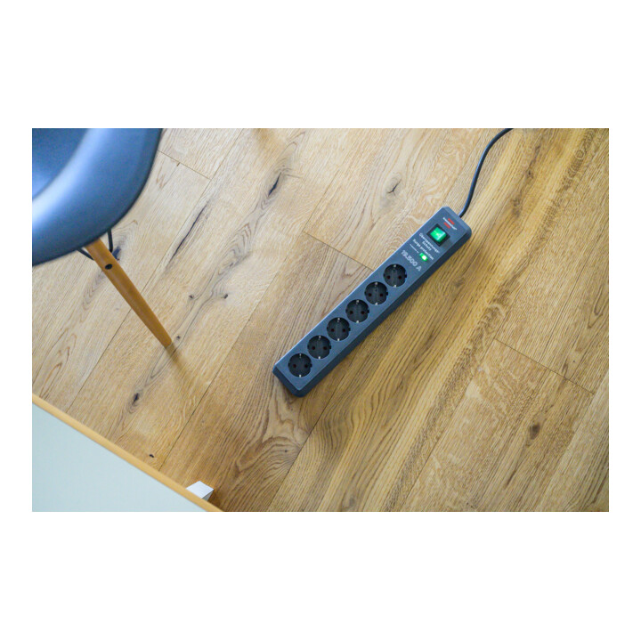 Secure-Tec 19.500A overspanningsbeveiligingsstekkerdoos 6-voudig antraciet 2m H05VV-F 3G1,5