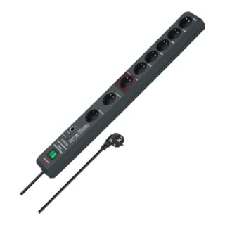 Secure-Tec 19.500A Überspannungsschutz-Automatiksteckdosenleiste 8-fach anthrazit 3m H05VV-F 3G1,5 1xMaster 5xSlave 2xPermanent