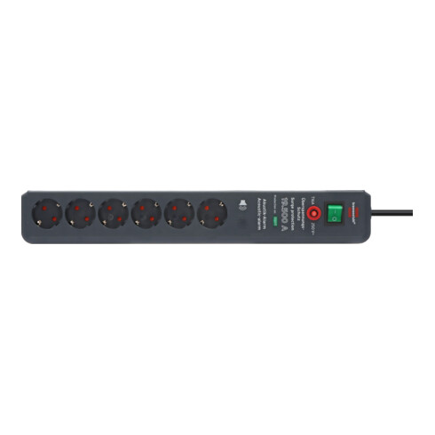 Secure-Tec 19.500A Überspannungsschutz-Steckdosenleiste Akustik 6-fach anthrazit 3m H05VV-F 3G1,5