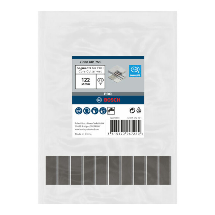 Segments Bosch pour trépan diamanté Standard pour béton 122 mm 10 10 10 mm