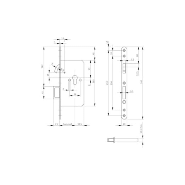 Serrure à pêne circulaire Circulaire r./Grille élastique PZ argent rd 20x250mm