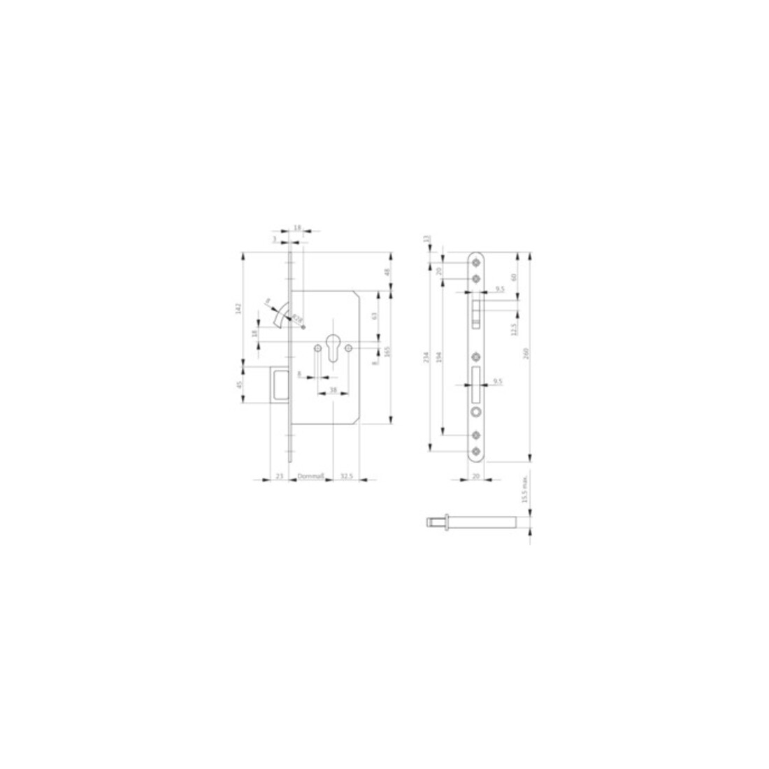 Serrure à pêne circulaire Circulaire r./Grille élastique PZ argent rd 20x250mm