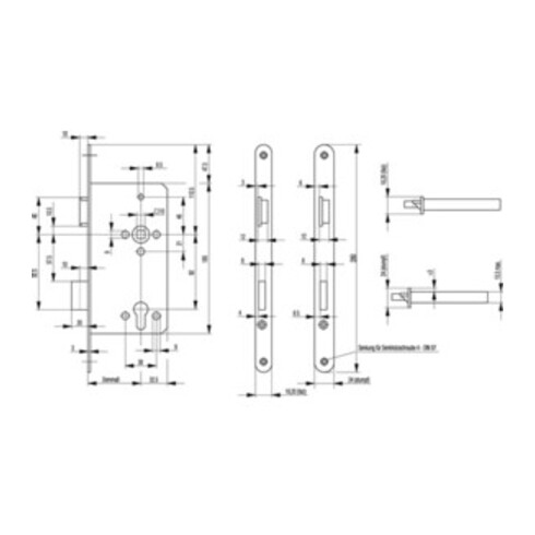 Serrure de porte avant à mortaiser 0024 PZW 22/80/92/10mm DIN R argent ktg.
