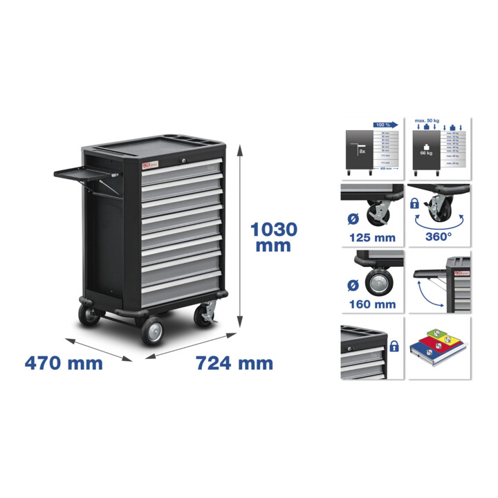 BGS Servante d’atelier 8 tiroirs avec 296 outils