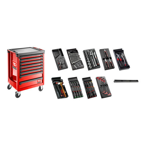Servante d'atelier 8 tiroirs Facom avec 9 modules, rouge