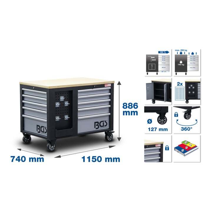 Servante d’atelier BGS 2 x 5 tiroirs 1 armoire vide