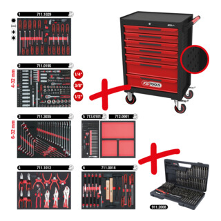 Servante d'atelier ECOline KS Tools NOIR/ROUGE avec 7 tiroirs et 598 outils d'excellente qualité