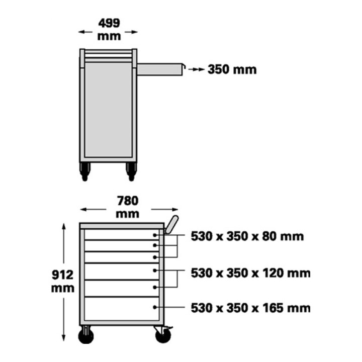 Servante d'atelier l.780xP.499xH.912mm 126-pcs. outils 8 module avec 3 tiroir ST