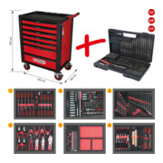 Servante d'atelier RACINGline, NOIR/ROUGE, 7 tiroirs, 598 outils KS Tools