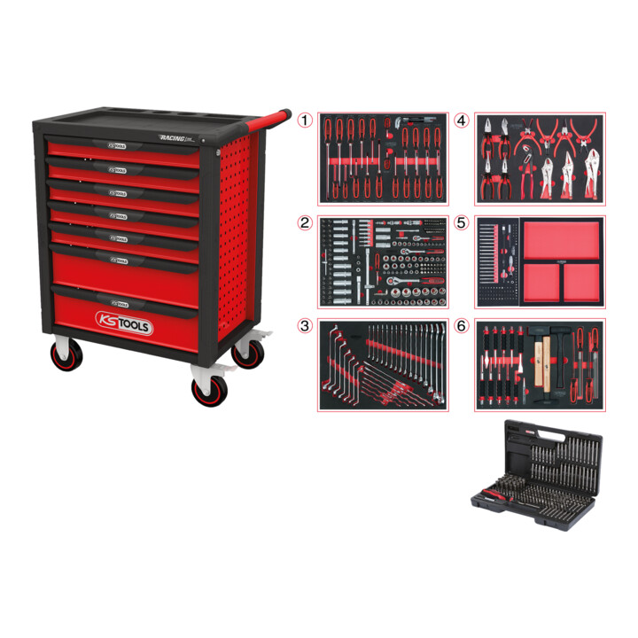 Servante d'atelier RACINGline, NOIR/ROUGE, 7 tiroirs, 598 outils KS Tools