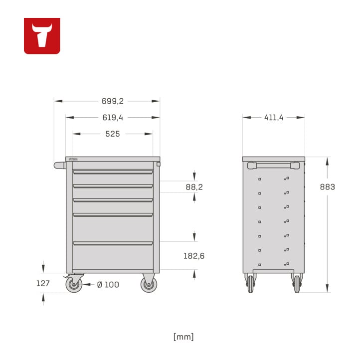 Servante d'atelier STIER Basic+ vide avec couvercle en plastique