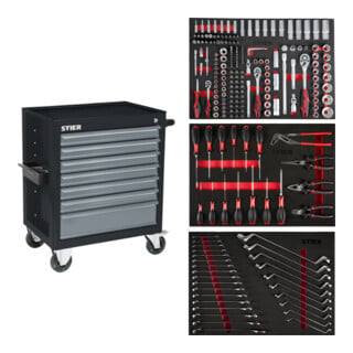 Servante d'atelier STIER Black garnie, 223 pièces