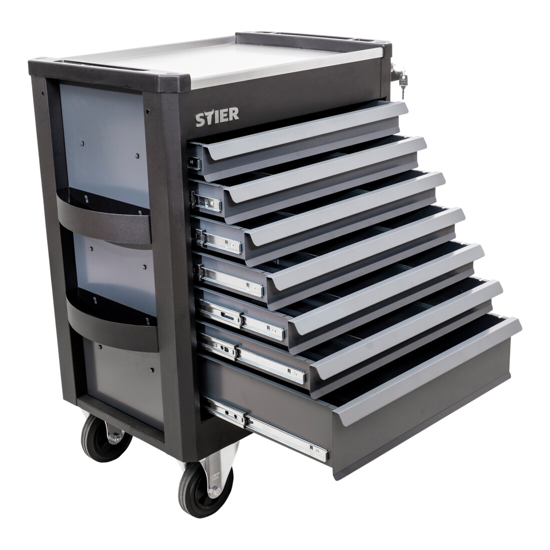 Servante d'atelier STIER Premium avec plan de travail en acier inoxydable