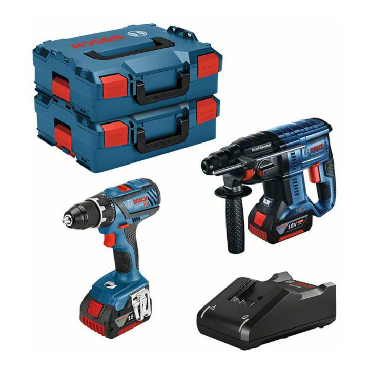 Bosch Set 18 V : trapano avvitatore a batteria GSR 18 V-28 + martello perforatore a batteria GBH 18 V-21 + 2 x GBA 4,0 Ah + GAL 18 V-40 + L-BOXX