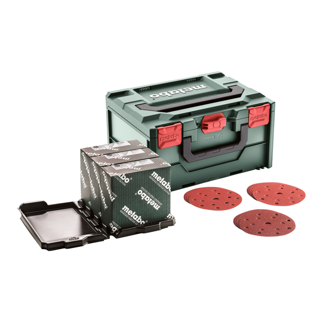 Set d'abrasifs « multi-hole » Metabox, Ø 150 mm, série « professional », pour bois + métal metabo