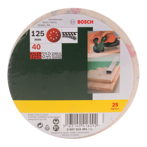 Jeu de feuilles abrasives Bosch pour ponceuse orbitale aléatoire, non perforées, 125 mm