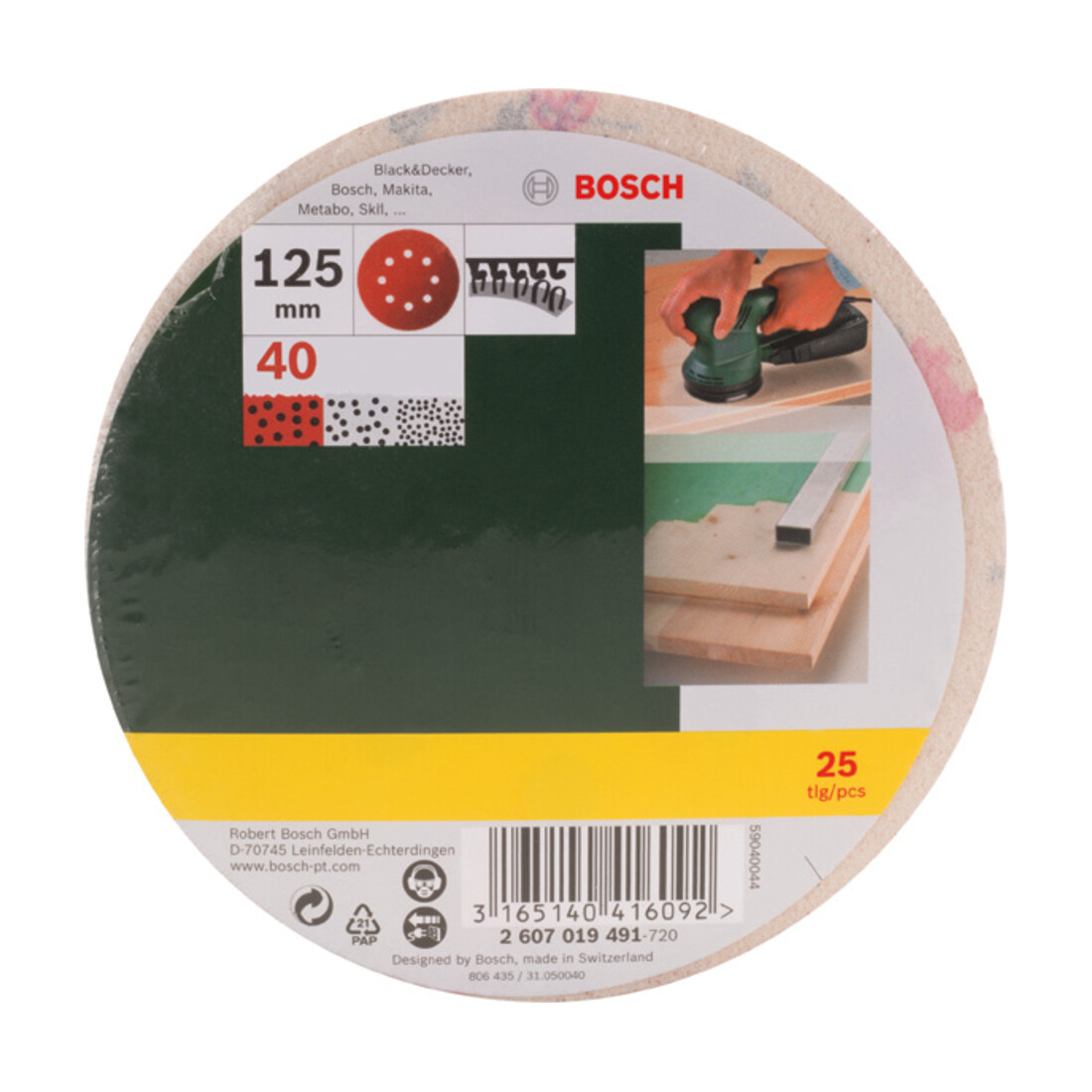 Jeu de feuilles abrasives Bosch pour ponceuse orbitale aléatoire, non perforées, 125 mm