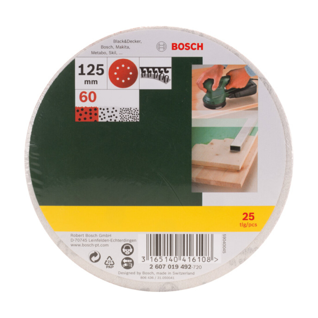 Jeu de feuilles abrasives Bosch pour ponceuse orbitale aléatoire, non perforées, 125 mm