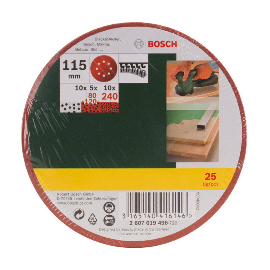 Set de 25 disques abrasifs pour ponceuse excentrique, grain 80, 120, 240