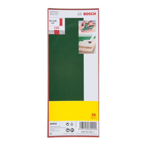 Set de feuilles abrasives Bosch pour ponceuses orbitales, 25 pièces, 8 trous, 93 x 230 mm