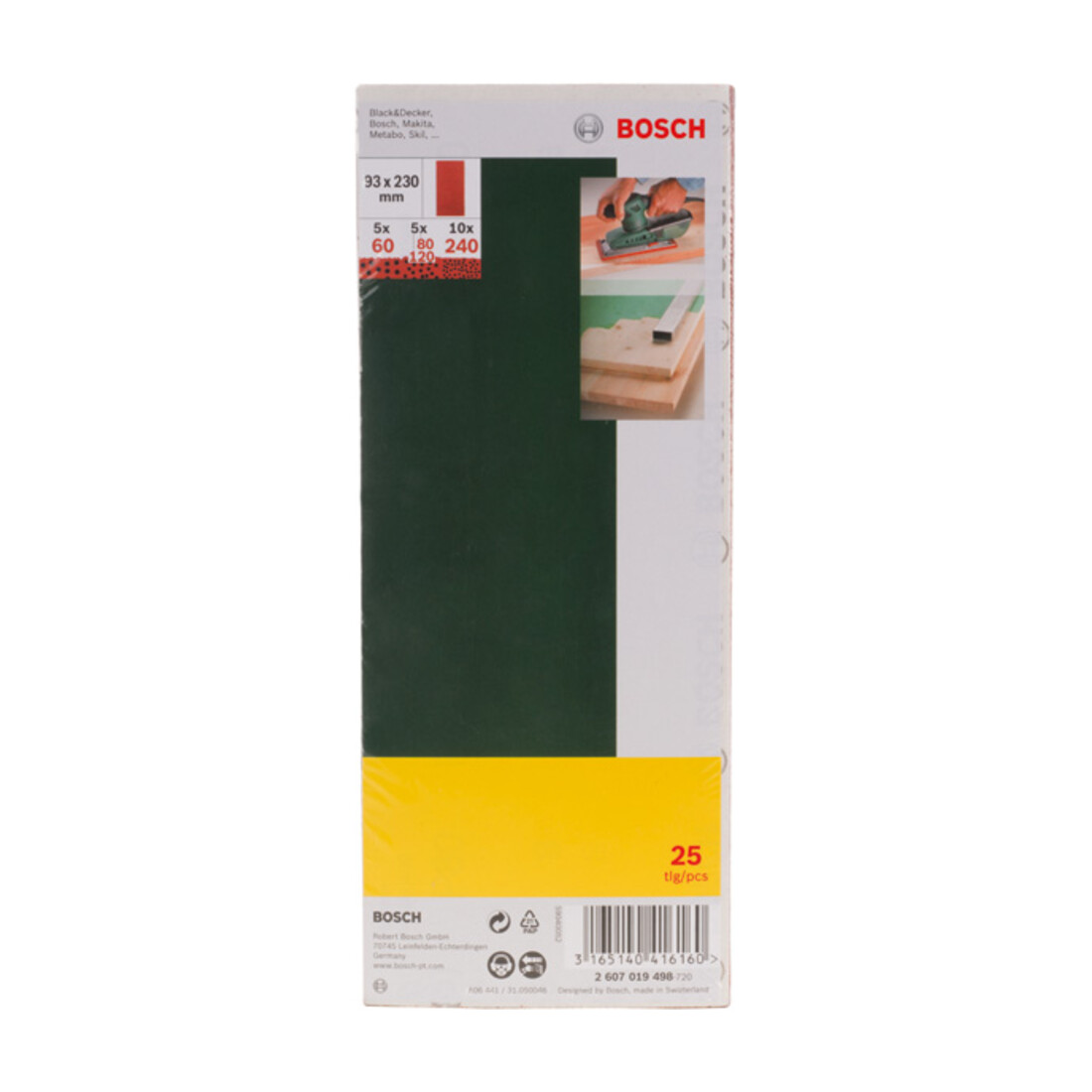 Set de 25 feuilles abrasives pour ponceuse vibrante, grain 60, 80, 120, 240
