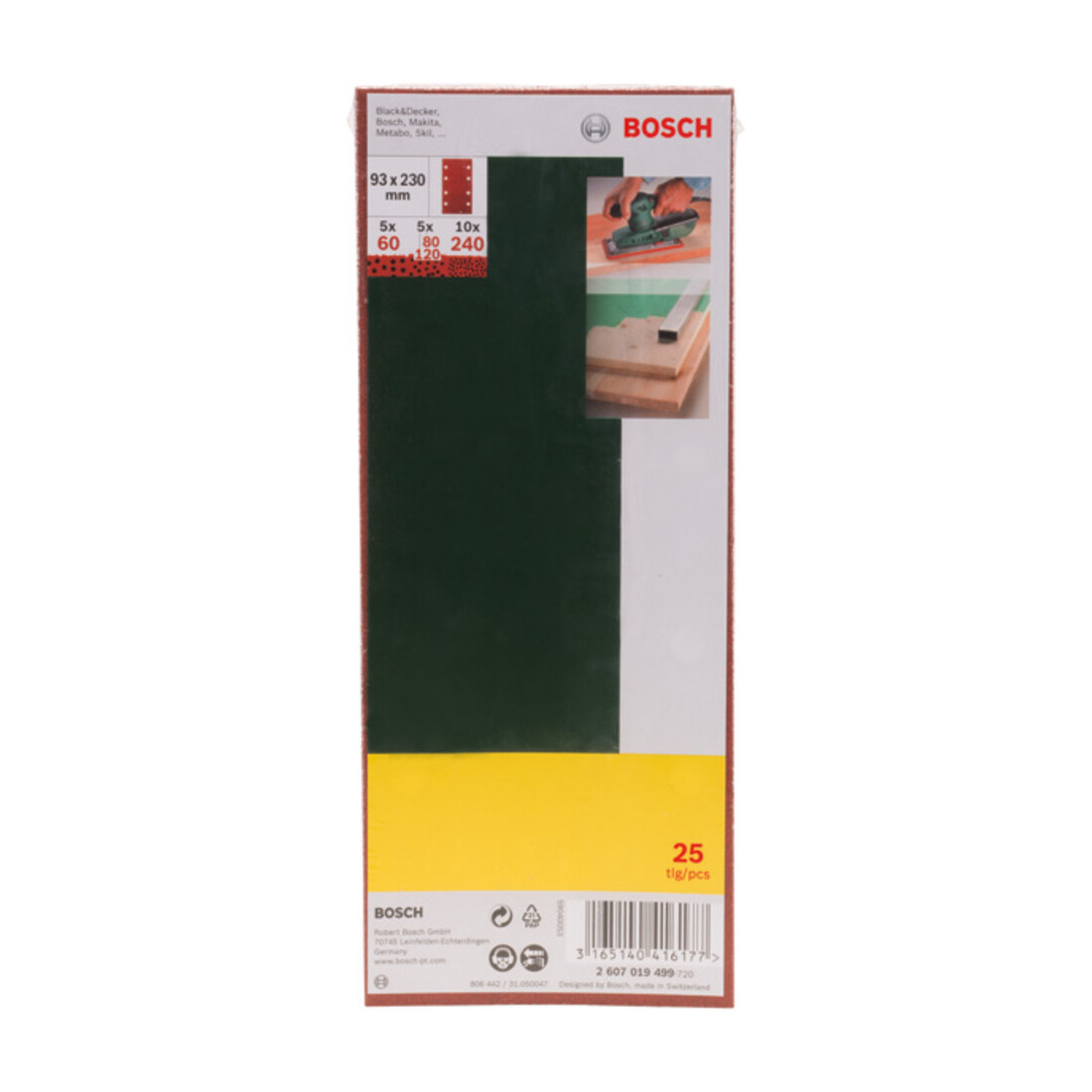 Set de 25 feuilles abrasives pour ponceuse vibrante, grain 60, 80, 120, 240