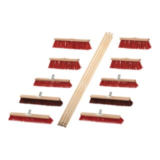 Set de balais Outdoor 8Elaston 2Elaston/Arenga L.400/500/600mm avec 10 manches L.1400mm
