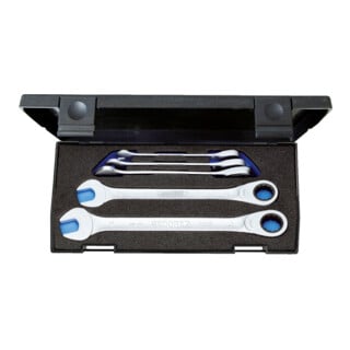 Set de clés mixtes à cliquet 7 R-005 5-pces ouv. 8-19mm CV boîtier plastique GED