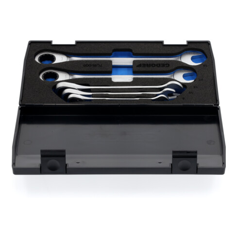 Set de clés mixtes à cliquet 7 R-005 5-pces ouv. 8-19mm CV boîtier plastique GED