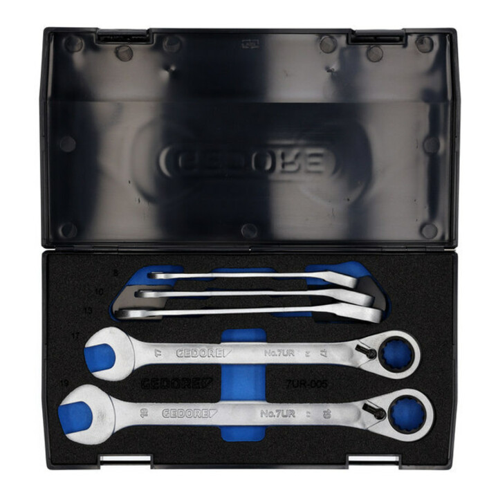 Set de clés mixtes à cliquet 7 UR-005 5 pcs. ouv. 8-19 av.levier d'inversion 7 U