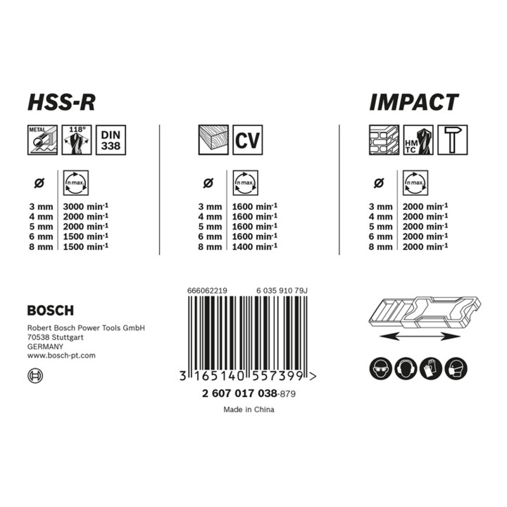 Set de forets Bosch, mixte, 3-8 mm, 3-8 mm, 3-8 mm, 3-8 mm